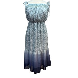 Knox Rose Blue White Ombre Floral Maxi Dress‎ Small Boho Sleeveless Embroidered